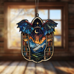 Bookshelves and Mountains Suncatcher Ornament Unique Gift for Book Lovers and Nature Enthusiasts Perfect for Home Office and Window Decor, Perfect Gift for Book Lovers and Nature Enthusiasts