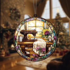 Sewing Machine Suncatcher Ornament Unique Gift for Sewing Enthusiasts Charming Window Decor Perfect for Craft Rooms Home or Office Decoration, Sewing Machine Suncatcher Ornament