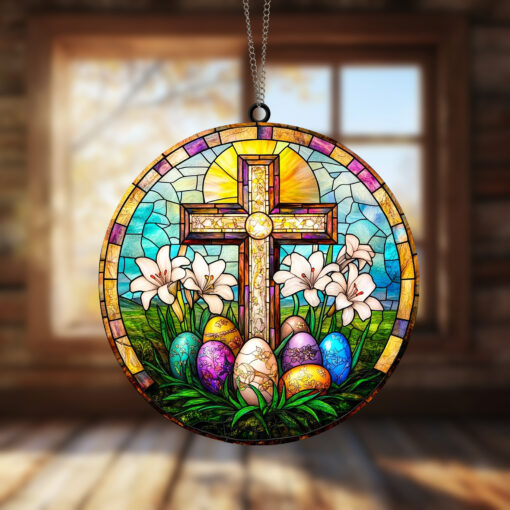 Easter Cross Suncatcher Handmade Religious Window Decor Unique Gift for Spiritual and Easter Celebrations, Handmade Easter Cross Suncatcher