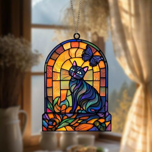 Black Cat Sitting on a Window Suncatcher Handmade Whimsical Window Decor Unique Gift for Cat Lovers Perfect for Home and Halloween Decoration, Whimsical Window Art