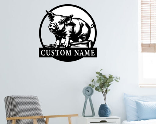 Metal Pig Sign for Farmhouse Decor Customizable Rustic Wall Art Perfect Gift for Pig Lovers and Unique Farm Decorations, Metal Wall Art