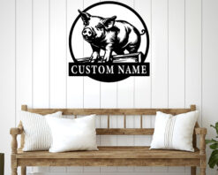 Metal Pig Sign for Farmhouse Decor Customizable Rustic Wall Art Perfect Gift for Pig Lovers and Unique Farm Decorations, Metal Wall Art