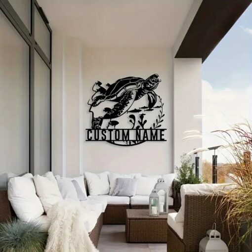 Metal Sea Turtle Sign for Coastal Wall Decor Customizable Ocean-Themed Art Perfect Gift for Sea Life Lovers and Beach House Decorations, Beach House Decoration
