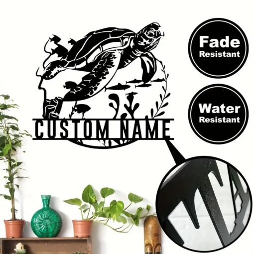 Metal Sea Turtle Sign for Coastal Wall Decor Customizable Ocean-Themed Art Perfect Gift for Sea Life Lovers and Beach House Decorations, Beach House Decoration
